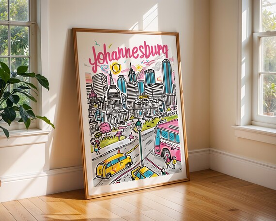Johannesburg South Africa Colorful City Street Scene Travel Poster