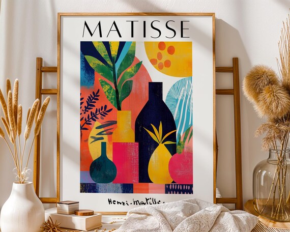 Henri Matisse Inspired Abstract Still Life Boho Colorful Wall Art Modern Home Decor Midcentury Bold Vibrant Poster