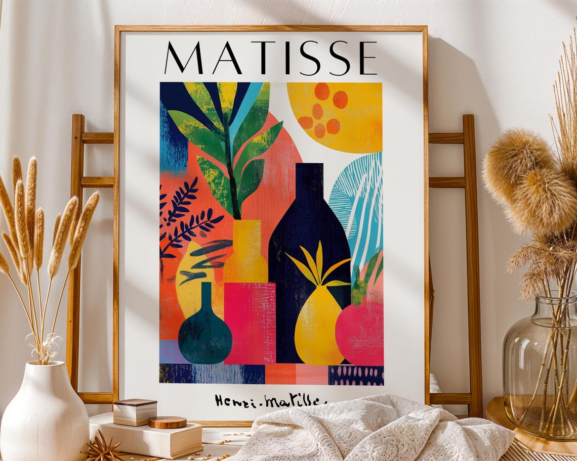Matisse Style Bold Abstract Still Life With Colorful Vases Poster