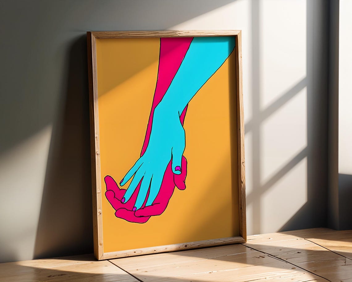 Colorful Pop Art Holding Hands Couple Love Theme Decor Poster