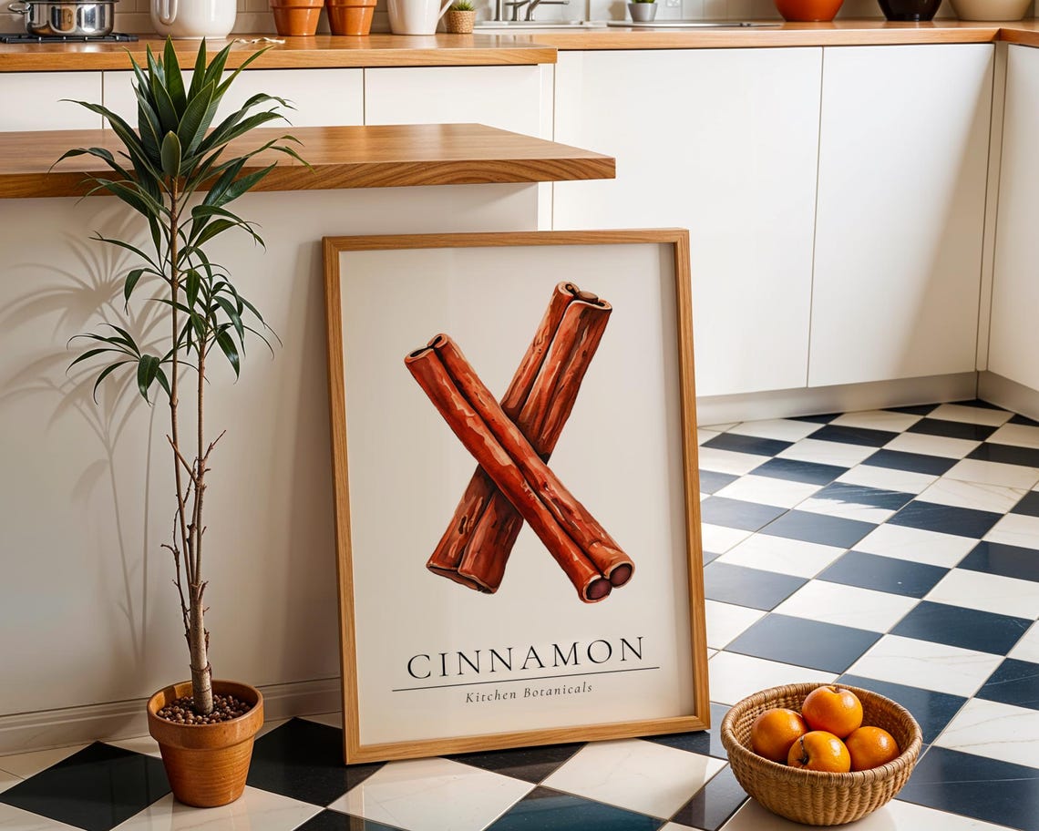 Cinnamon Sticks Kitchen Botanicals Watercolor Illustration Art Poster