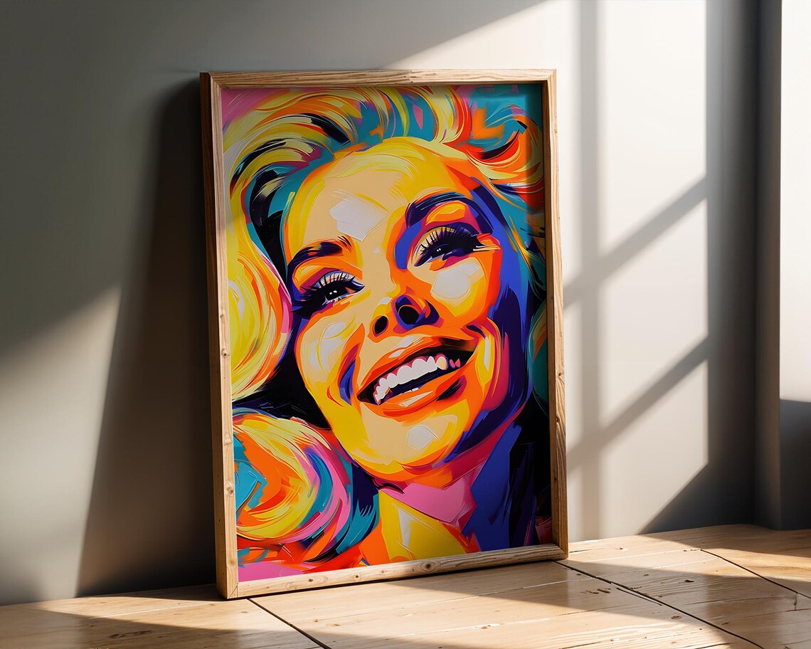 Vibrant Pop Art Smiling Blonde Woman Portrait Modern Decor Poster