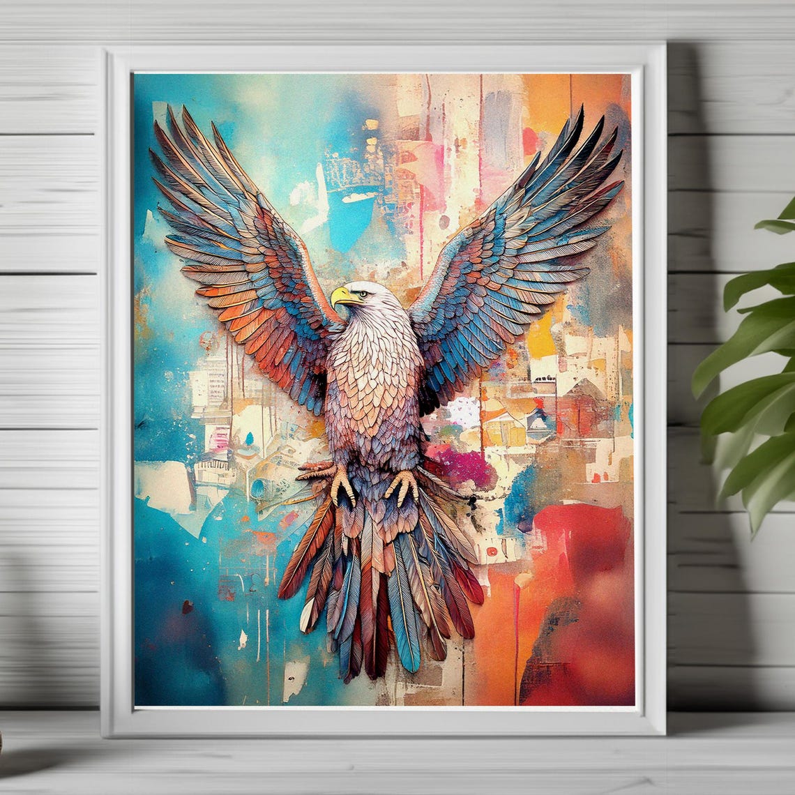 Majestic Eagle with Spread Wings Colorful Abstract Wildlife Art Poster