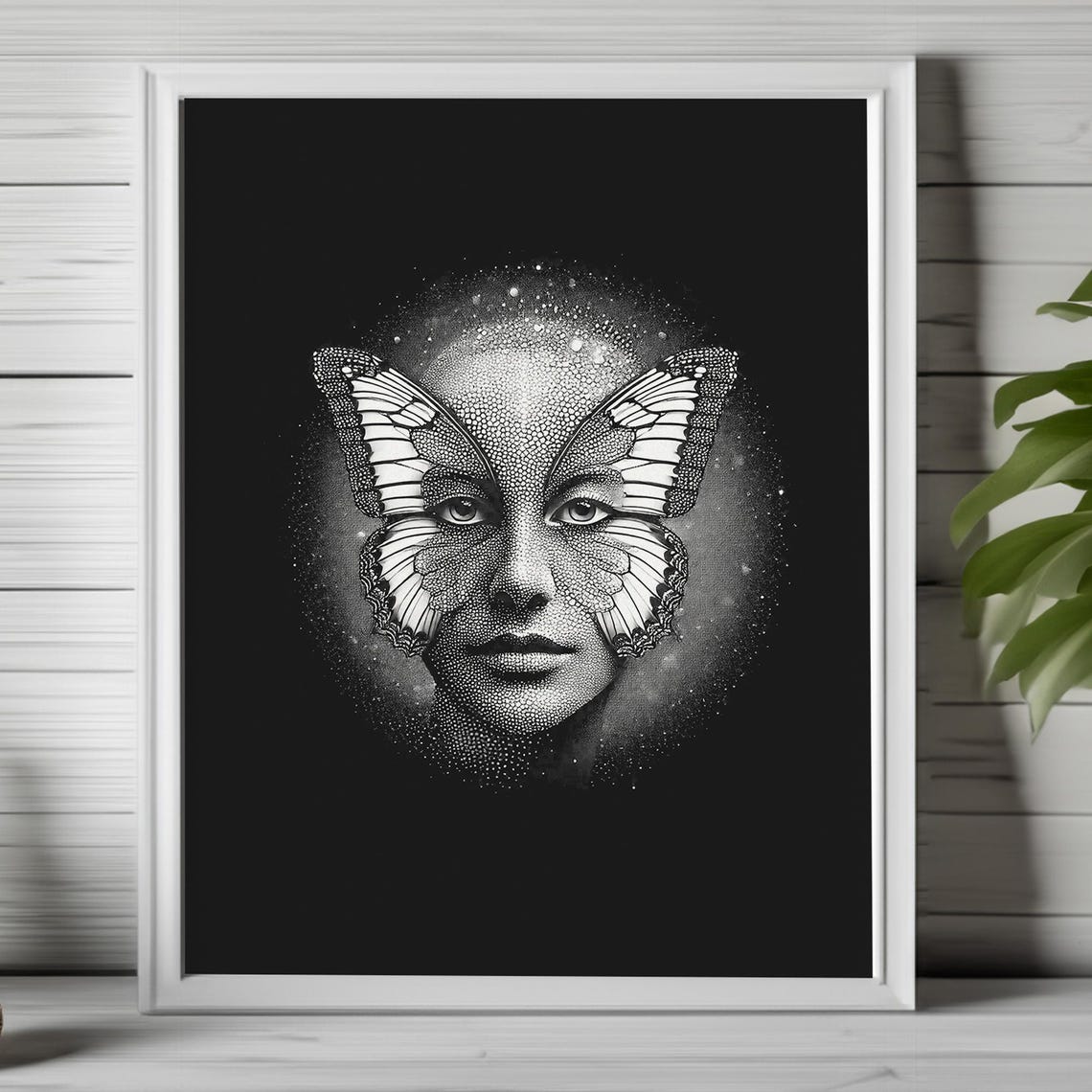 Spiritual Woman Art Modern Gothic Print Moody Wall Art Surreal Butterfly Print Fantasy Art Print Black And White Art Print 89
