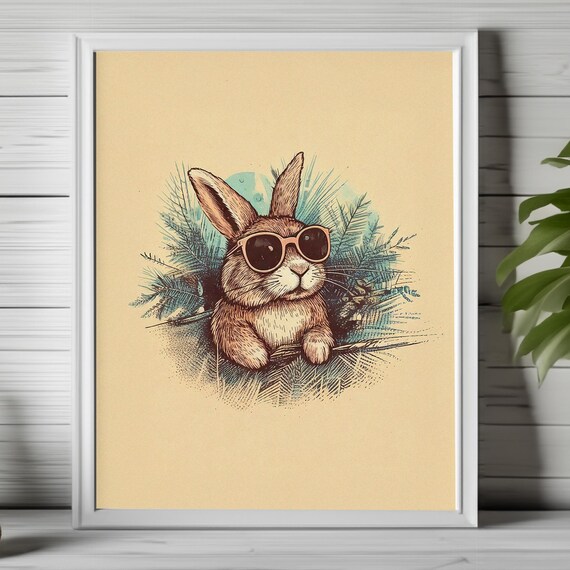 Cool Rabbit in Sunglasses Retro Vintage Illustration Art Poster