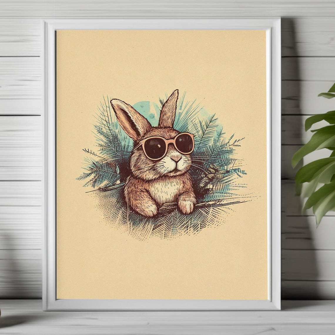 Cool Rabbit in Sunglasses Retro Vintage Illustration Art Poster