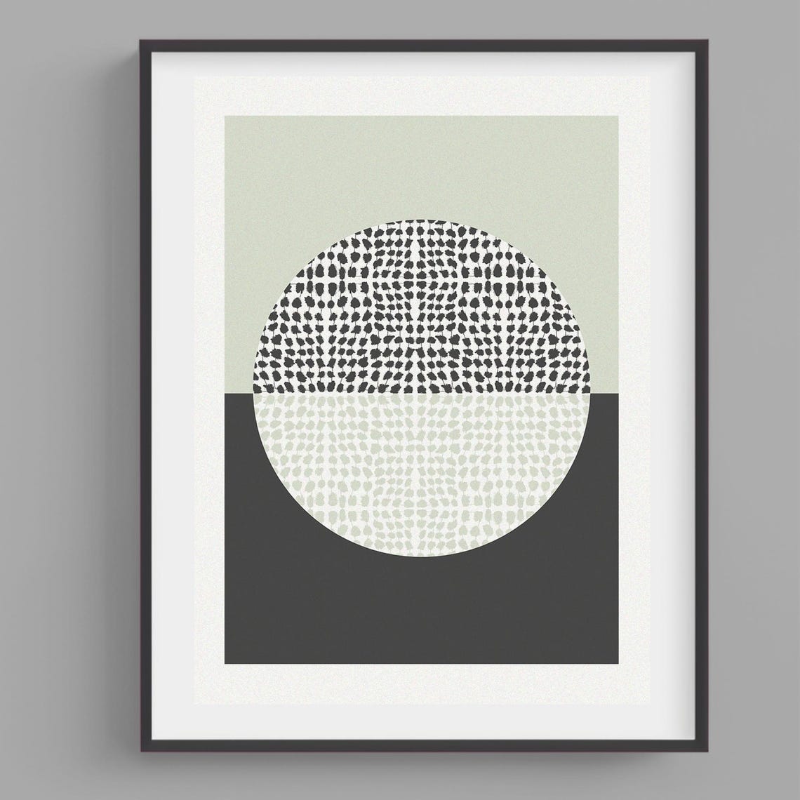 Minimalist Abstract Dotted Circle Sage Green Neutral Modern Art Poster