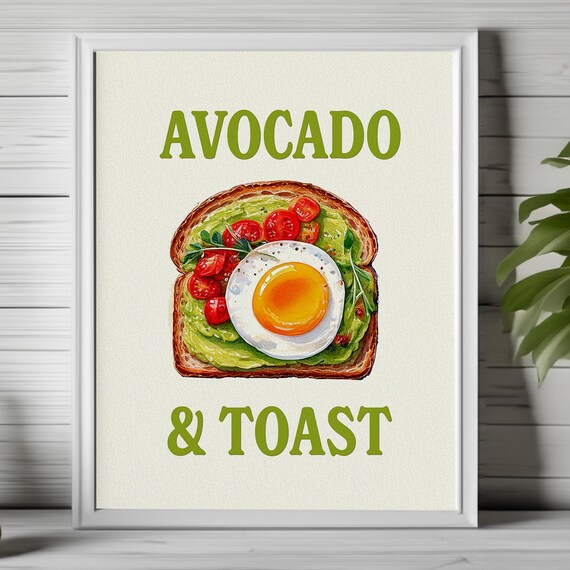 Foodie Wall Decor Art For Kitchen Farmhouse Kitchen Art Retro Eclectic Avocado Art Print Breakfast Art Print Food Art 081