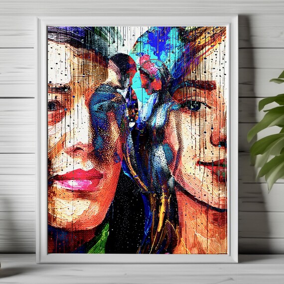 Abstract Couple Art Romantic Wall Decor Contemporary Art Mixed Media Print Textured Abstract Portrait Mixed Media Grunge 135