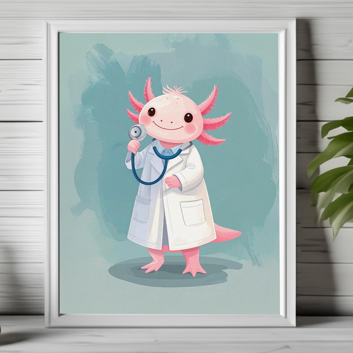 Cute Axolotl Doctor with Stethoscope Kids Pediatric Fine Art Poster