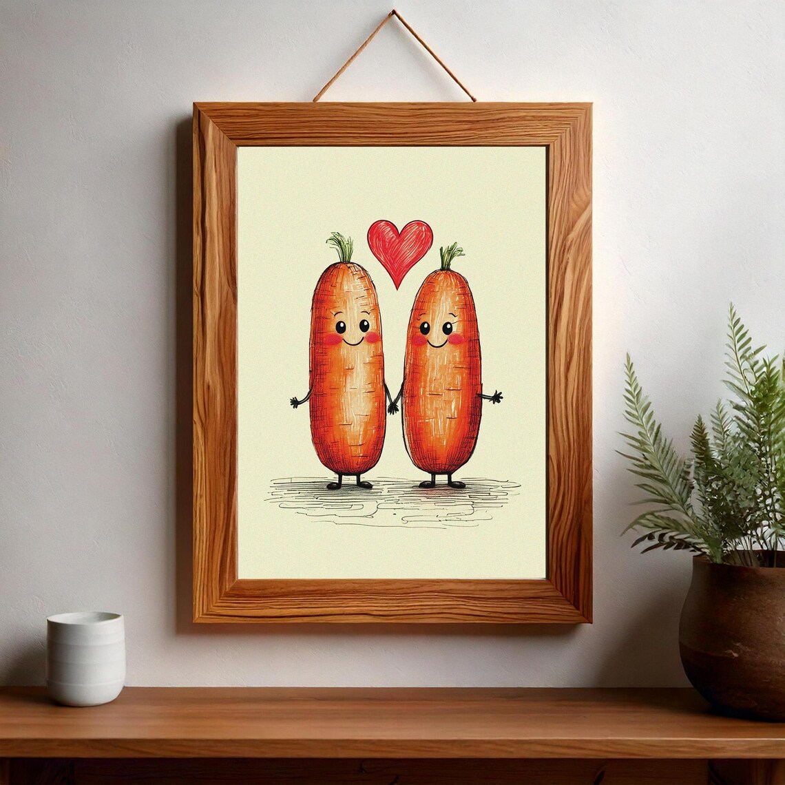 Carrot Art Kawaii Food Print Funny Kitchen Decor Quirky Wall Art Funny Vegetables Print Whimsical Food Cute Veggie Print 123 - Image 2