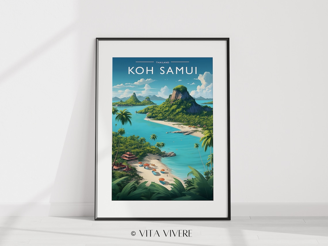 Koh Samui Thailand Tropical Beach Palm Trees Island Travel Poster - Image 2