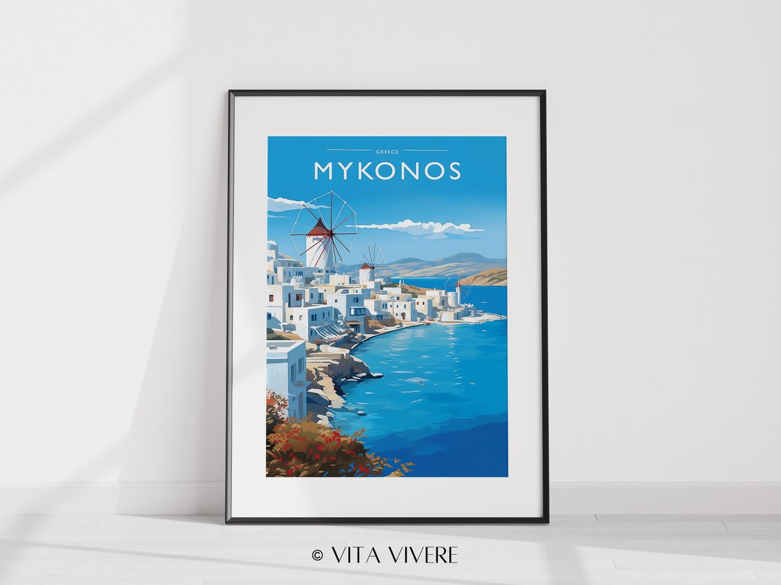 Mykonos Travel Print Art Mykonos Travel Poster Gift Mykonos Travel Art Decor Greece Artwork Greece Travel Art Mykonos Travel Wall Art Print - Image 2