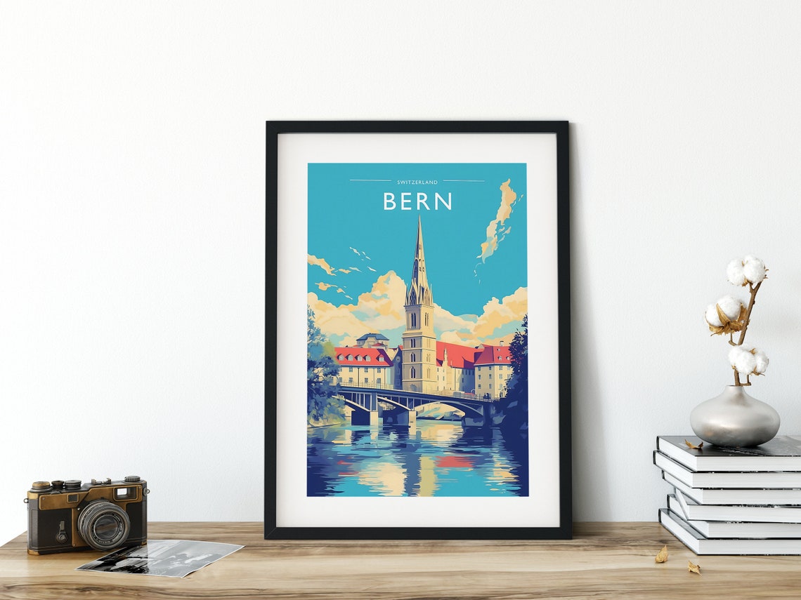 Bern Switzerland Travel Art Gift For Travelers Bern Travel Poster Gift Bern Illustration Switzerland Travel Poster Decor Modern Travel Print - Image 3