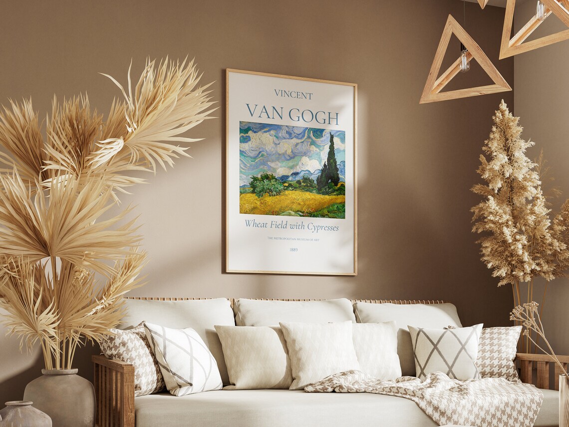 Van Gogh Wheat Field with Cypresses 1889 Golden Field Blue Sky Poster - Image 3