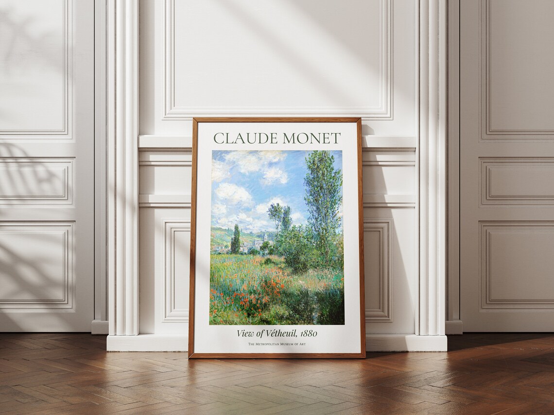 Monet View of Vetheuil Village Poppies 1880 Impressionist Landscape Poster - Image 7