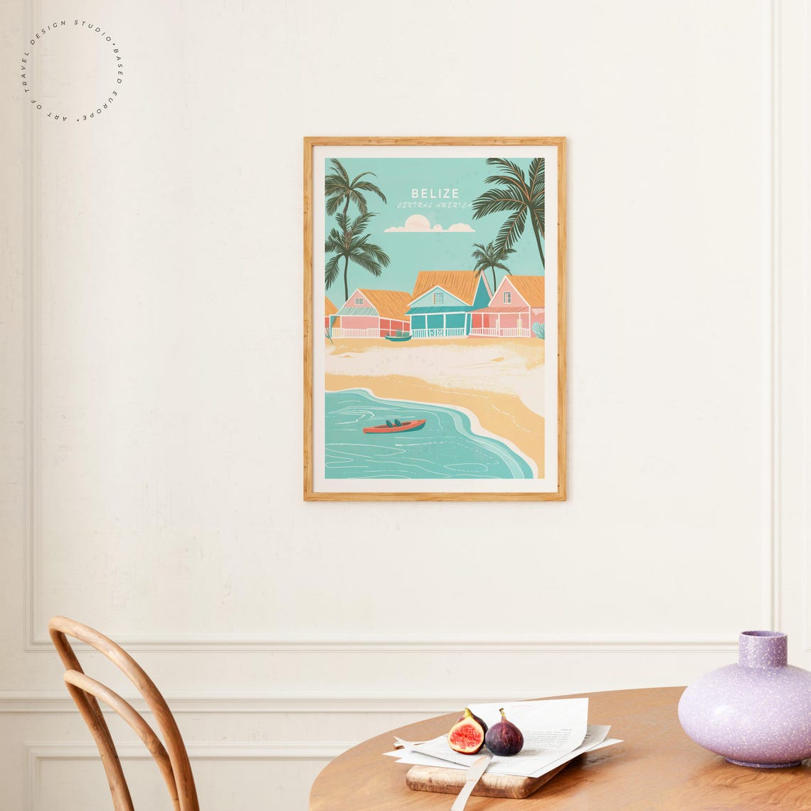 Belize Central America Pastel Beach Houses Palms Turquoise Bay Poster - Image 4
