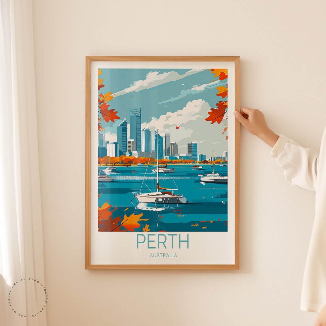 Perth Australia Skyline Harbor Sailboats Vintage Travel Poster - Image 2