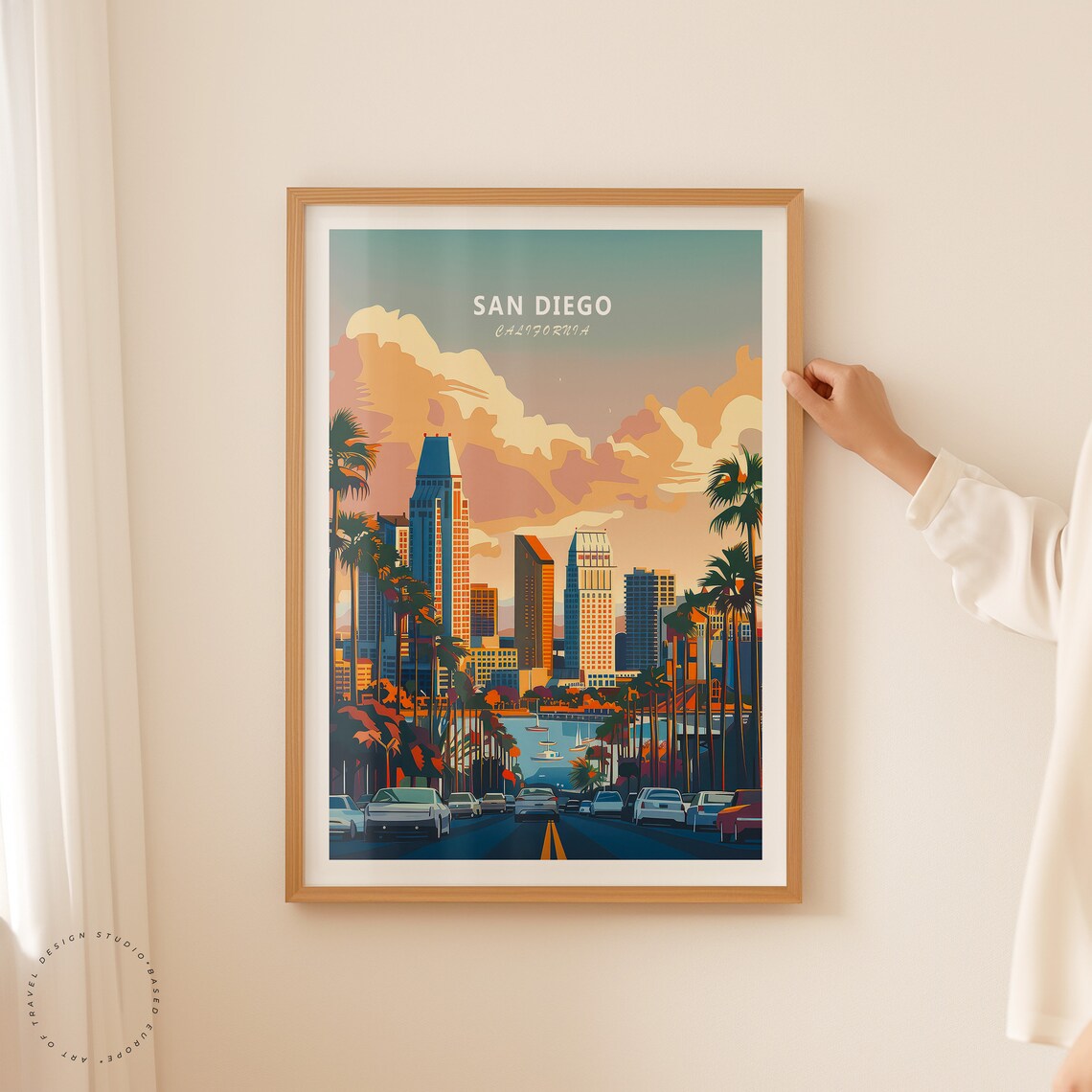 San Diego California Downtown Skyline Sunset Palm City Wall Art - Image 2