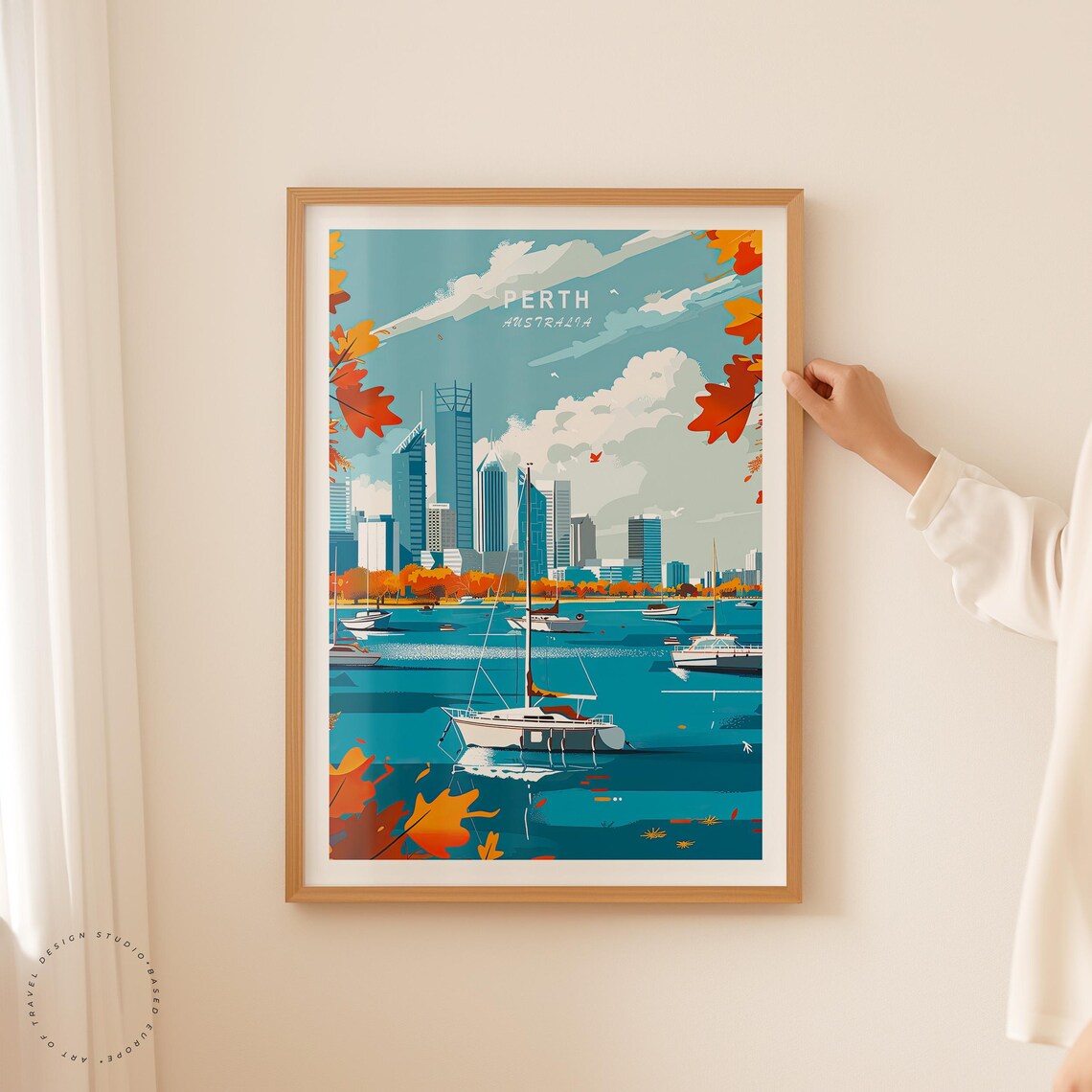 Perth Australia Swan River Sailboats Beautiful Autumn Skyline Poster - Image 2