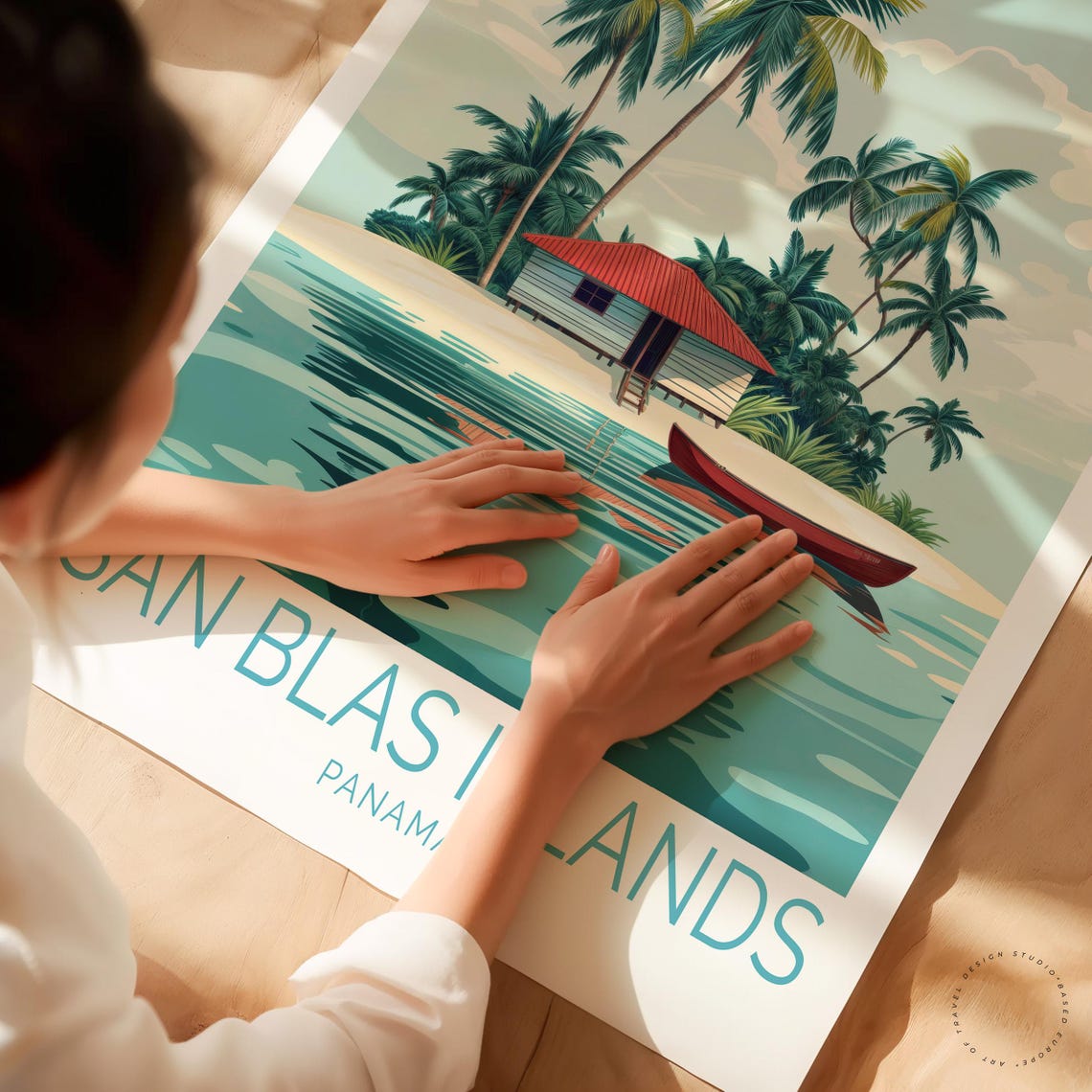 San Blas Islands Panama Beach Hut Red Boat Lagoon Travel Poster - Image 3