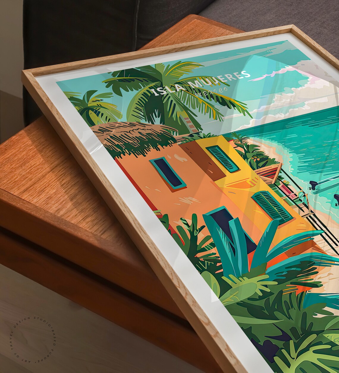 Isla Mujeres Mexico Colorful Shore with Boats and Palm Trees Poster - Image 3