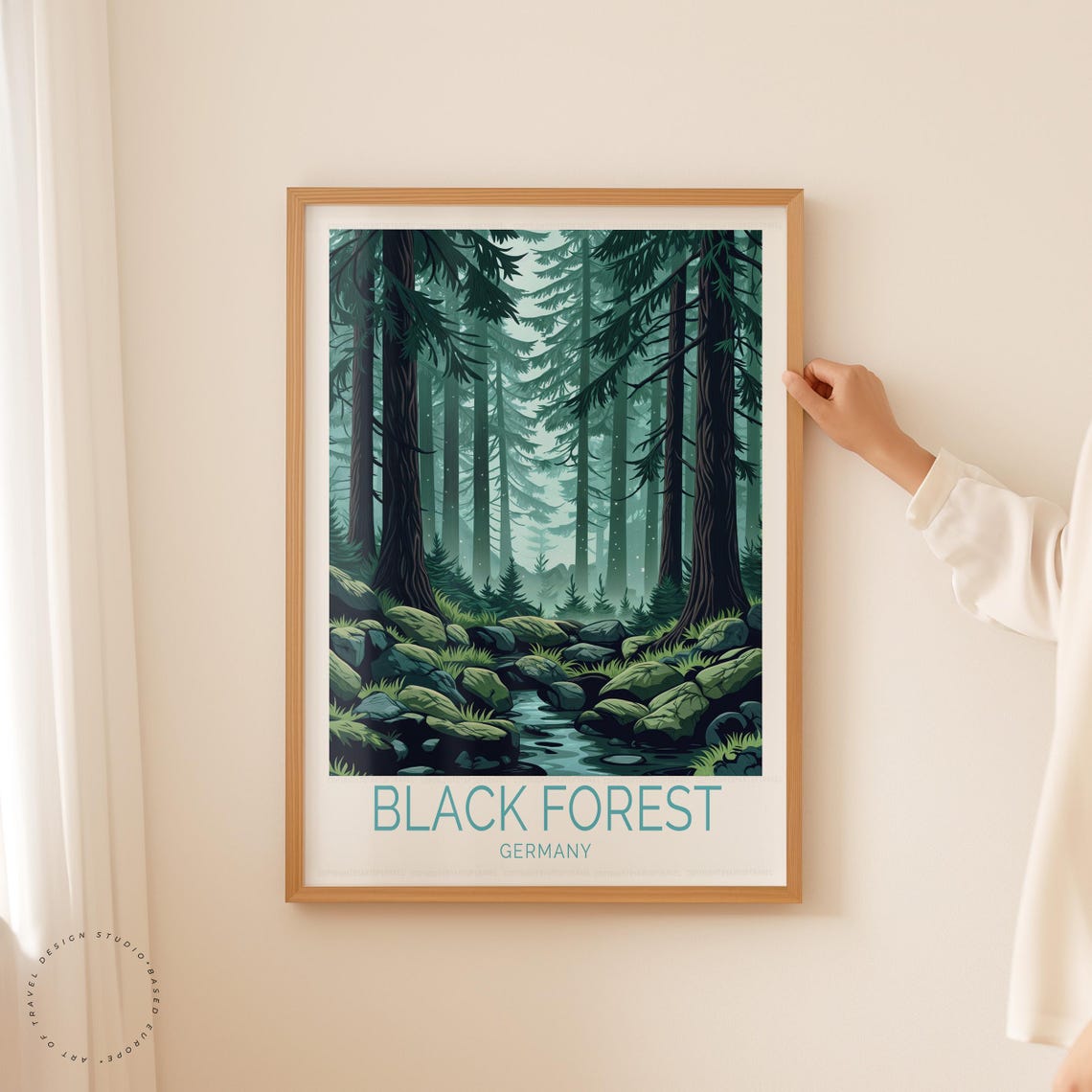 Black Forest Germany Mossy Rock Stream Misty Pine Forest Poster - Image 5