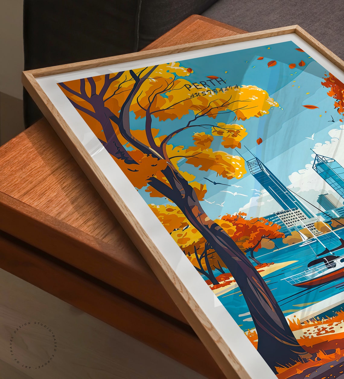 Perth Australia Swan River Sailboats in Autumn Foliage Poster - Image 3