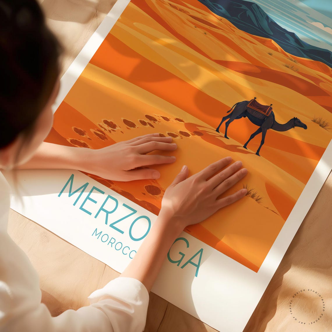 Merzouga Morocco Sahara Desert Camel Orange Dunes Wanderlust Poster - Image 3