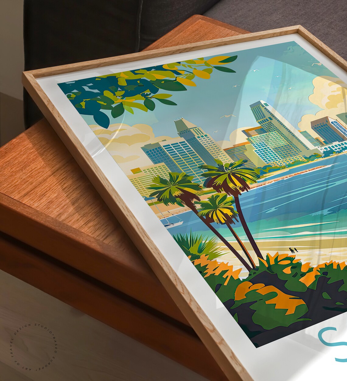 San Diego California Bay Skyline Sailboats Sunny Beach Poster - Image 3