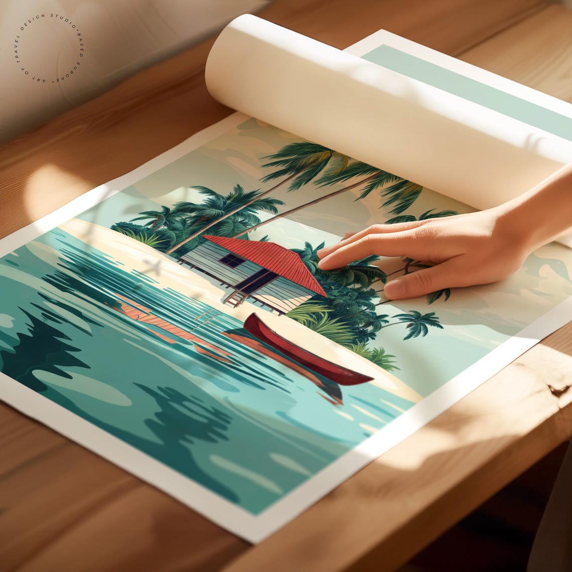 San Blas Islands Panama Palm Trees Island Hut Lagoon Travel Poster - Image 2