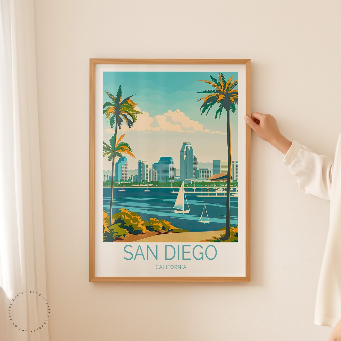 San Diego California Bay Sailboats Skyline Palm Beach Poster - Image 2