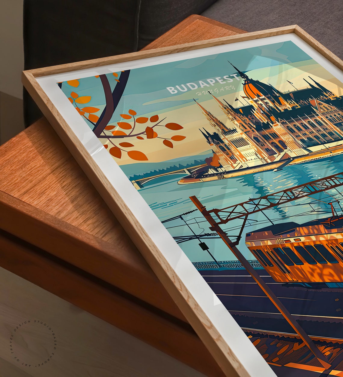 Budapest Hungary Parliament Building Yellow Tram Danube River Poster - Image 3