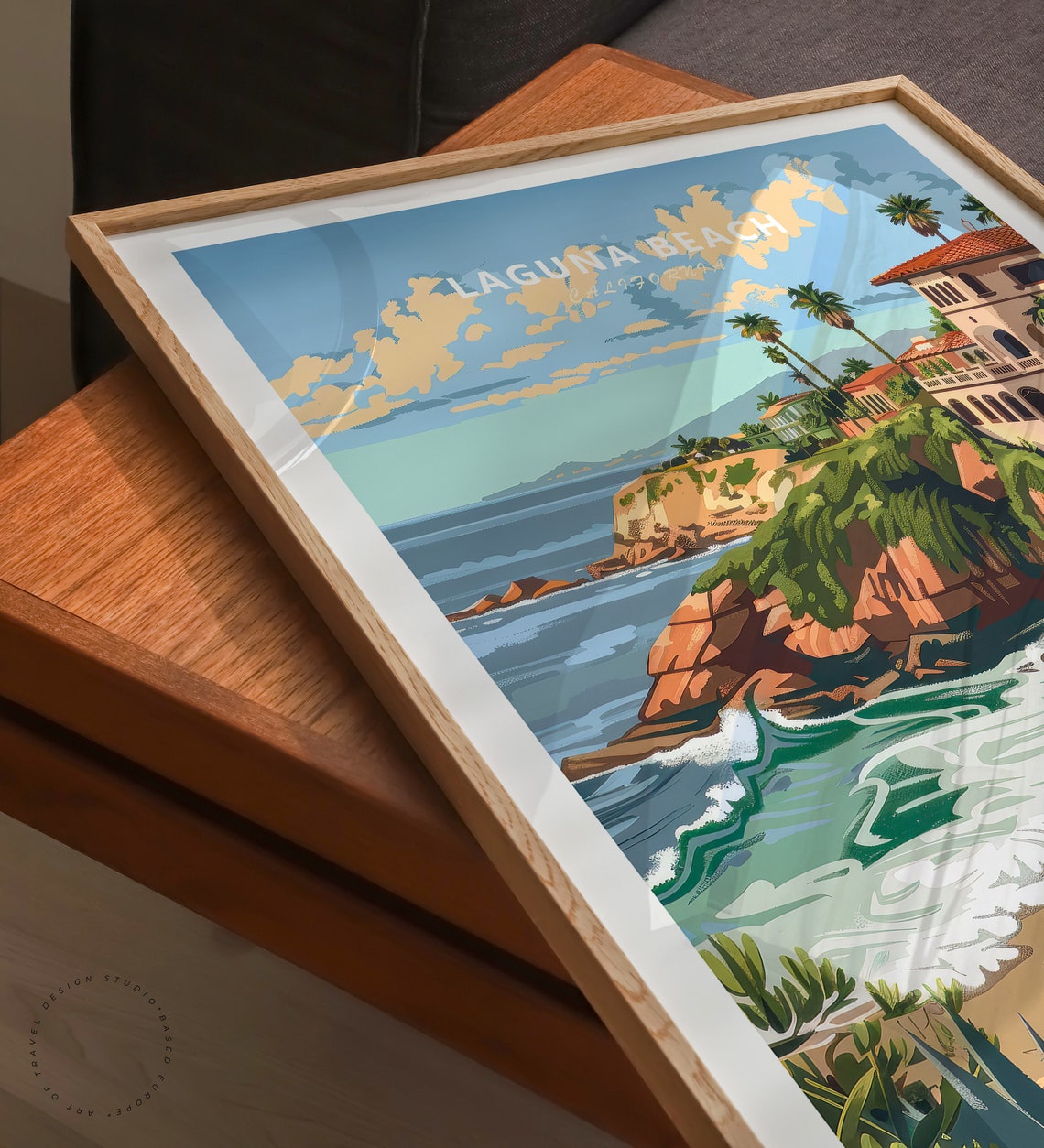 Laguna Beach California Cliffs Villa Ocean Waves Coastal Poster - Image 3