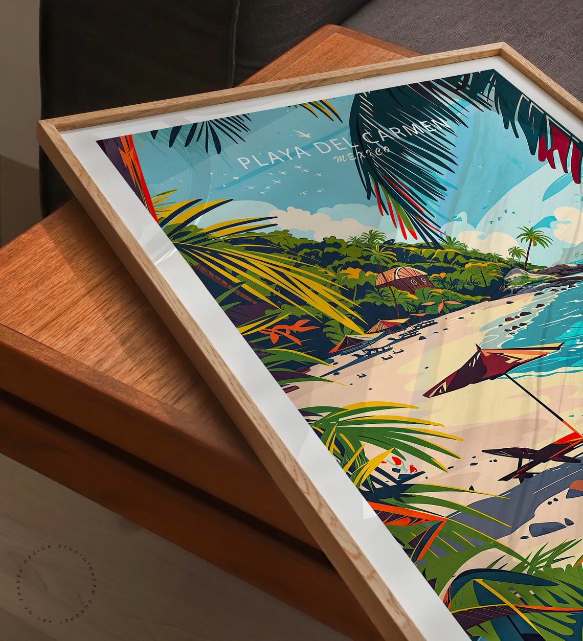 Playa del Carmen Mexico Beach Umbrella Sailboat Caribbean Poster - Image 3