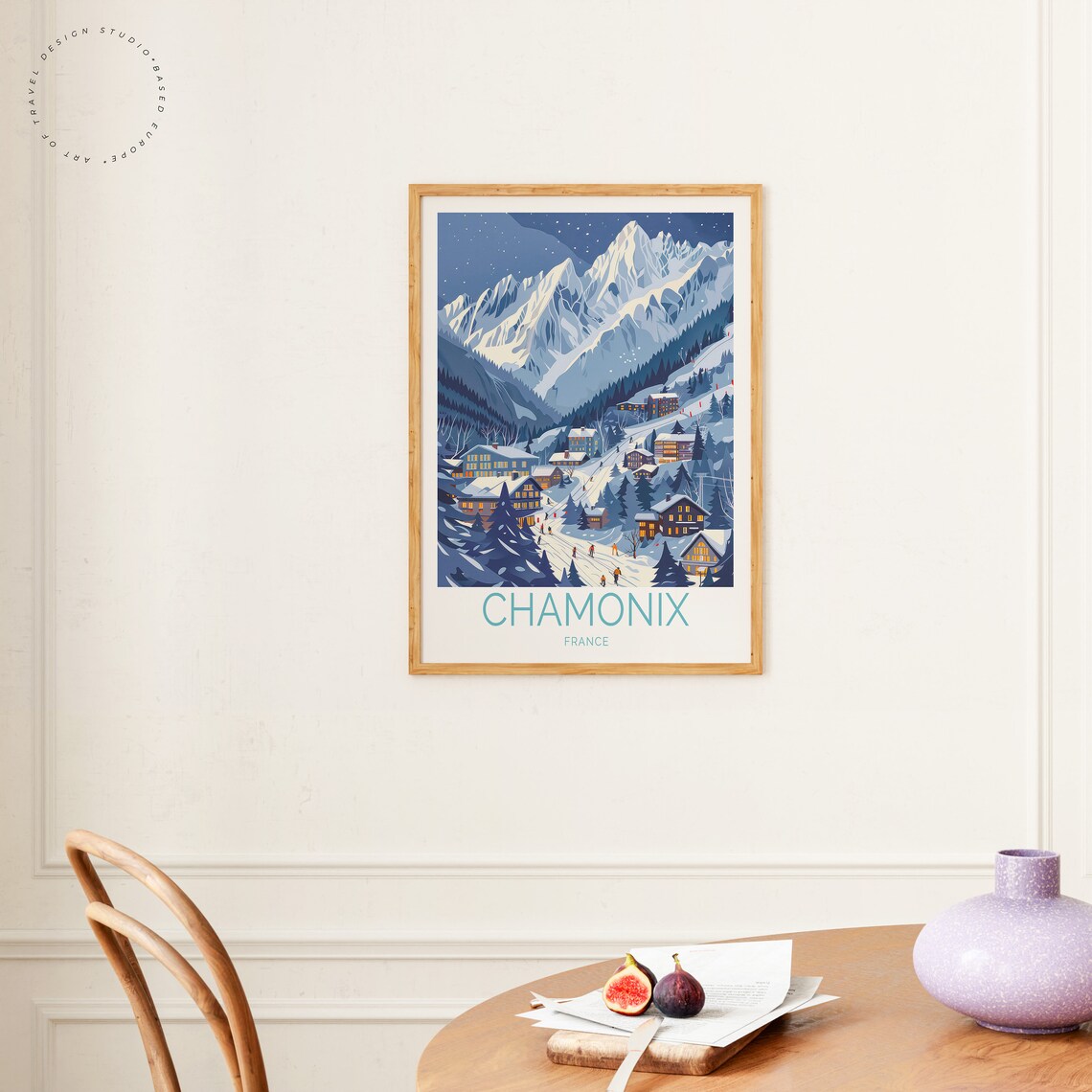 Chamonix France Night Ski Village Mont Blanc Peaks Travel Poster - Image 4