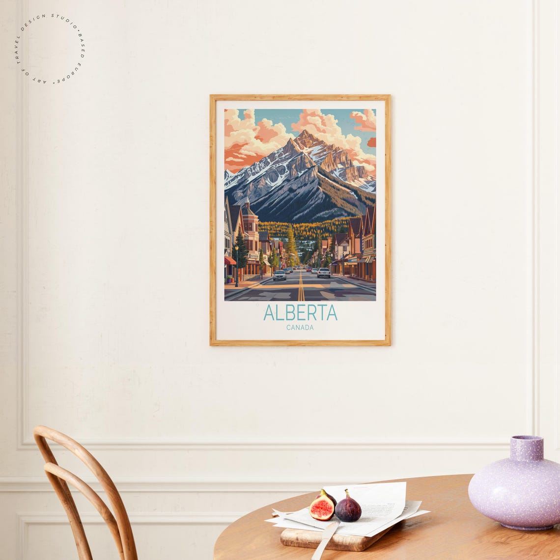 Alberta Canada Mountain Town Street Snowy Peak Sunset Clouds Poster - Image 4