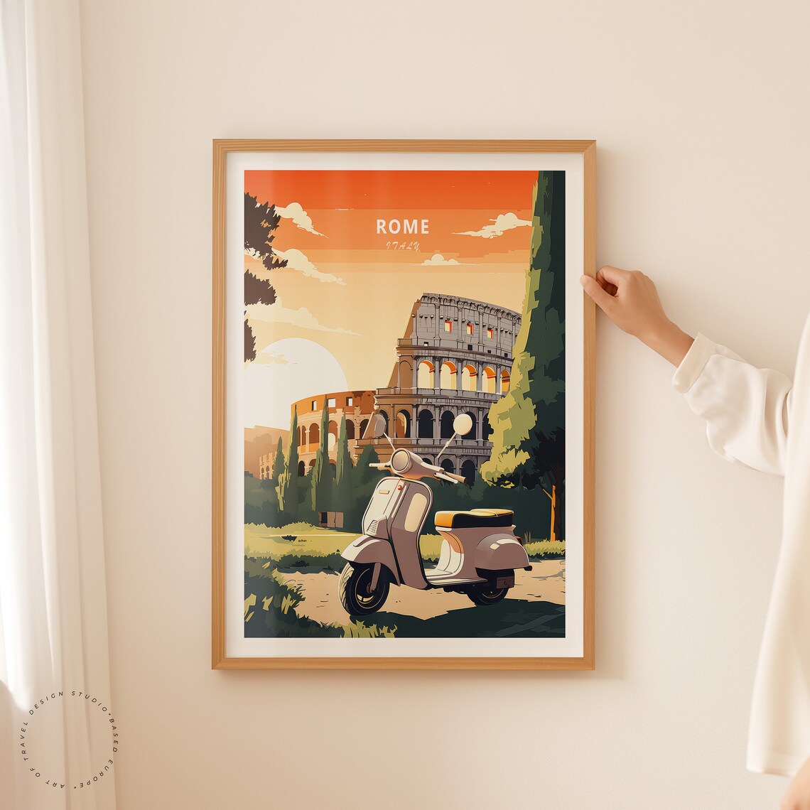 Rome Italy Colosseum Vespa Scooter Sunset Vintage Street Poster - Image 2