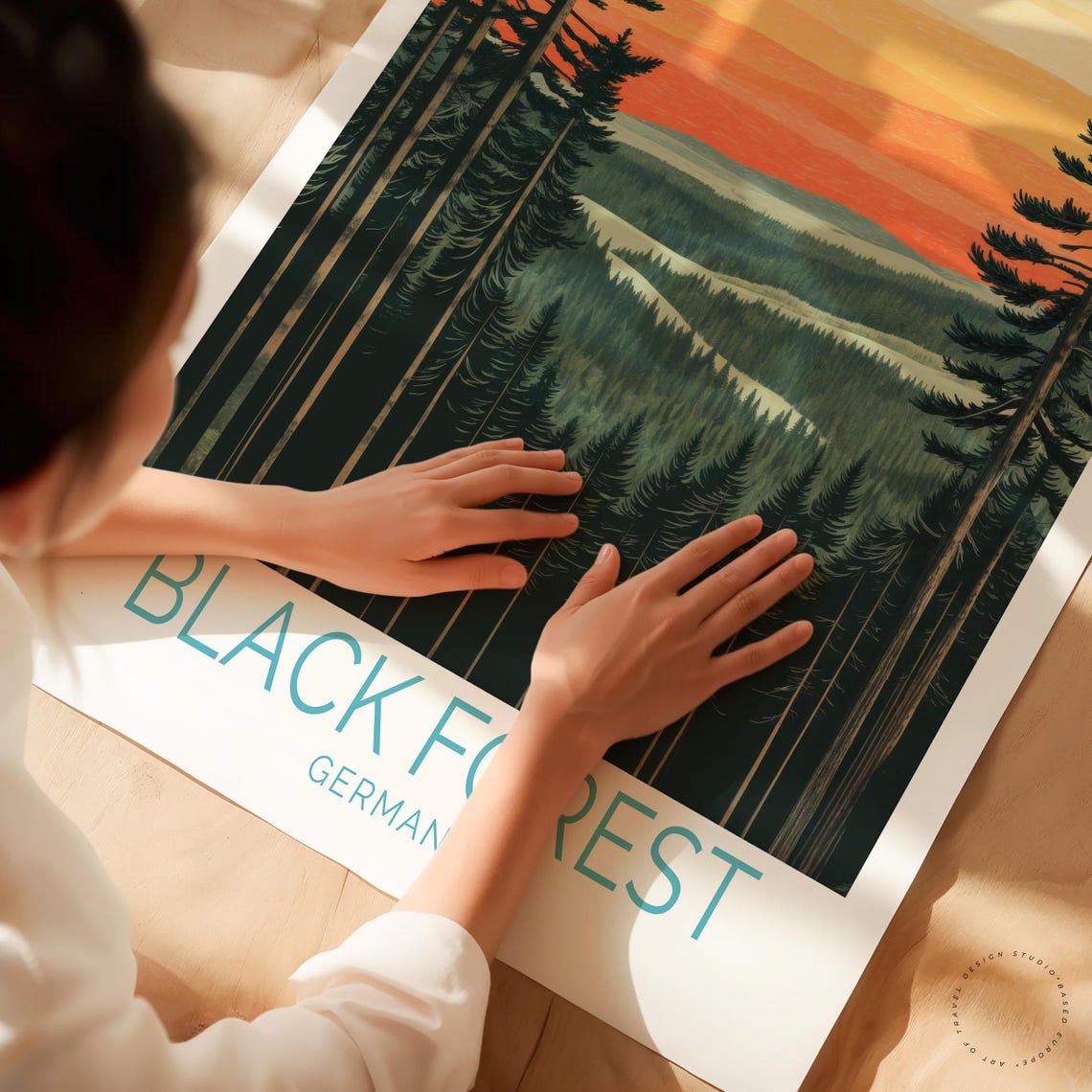 Black Forest Germany Towering Pines Orange Sunset Valley Poster - Image 3
