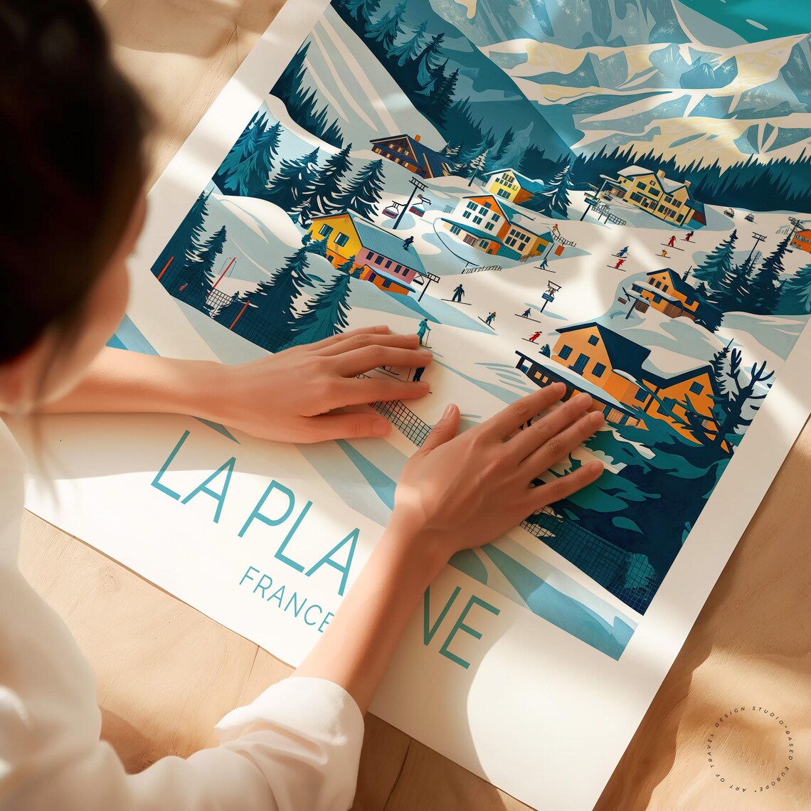 La Plagne France Ski Resort Alpine Village Winter Vintage Travel Poster - Image 3