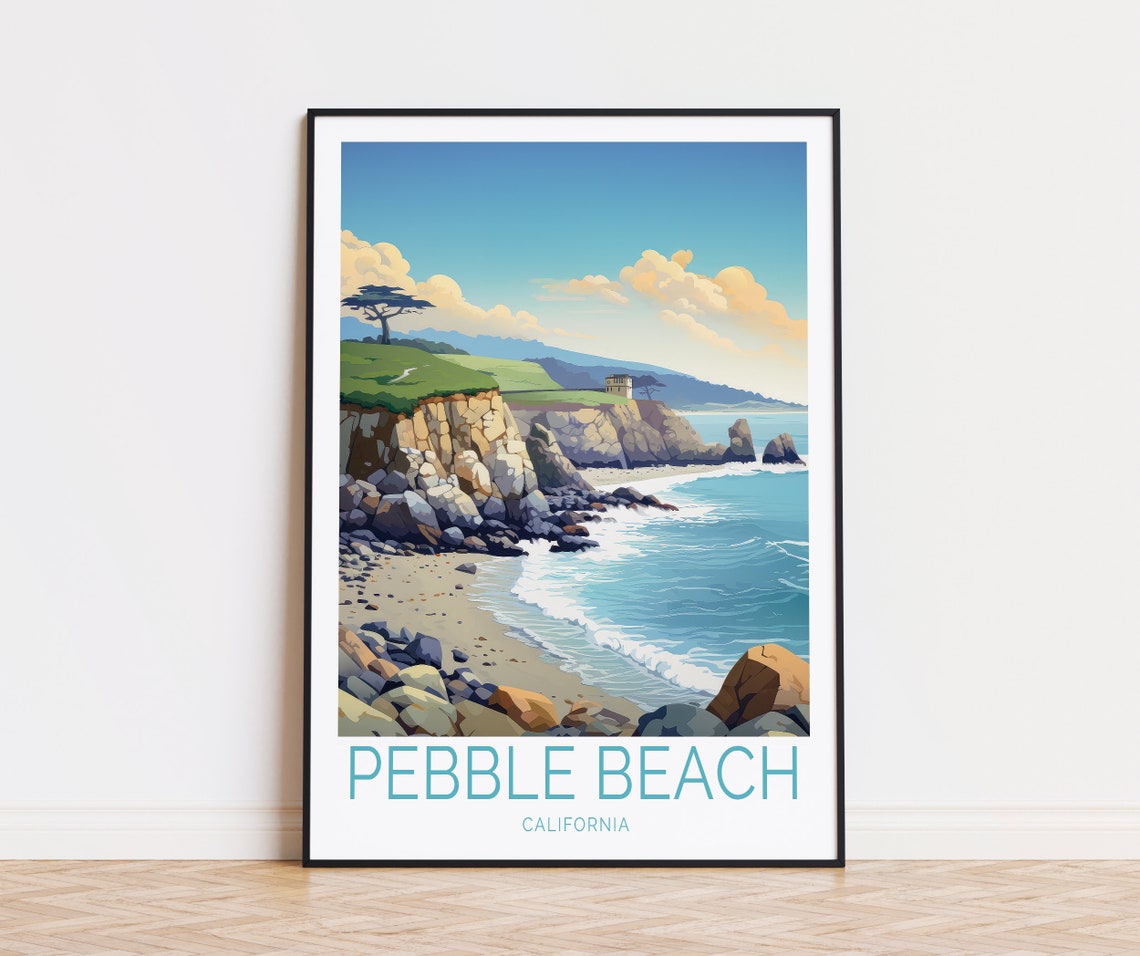 Pebble Beach California Rocky Cliffs Cypress Tree Travel Poster