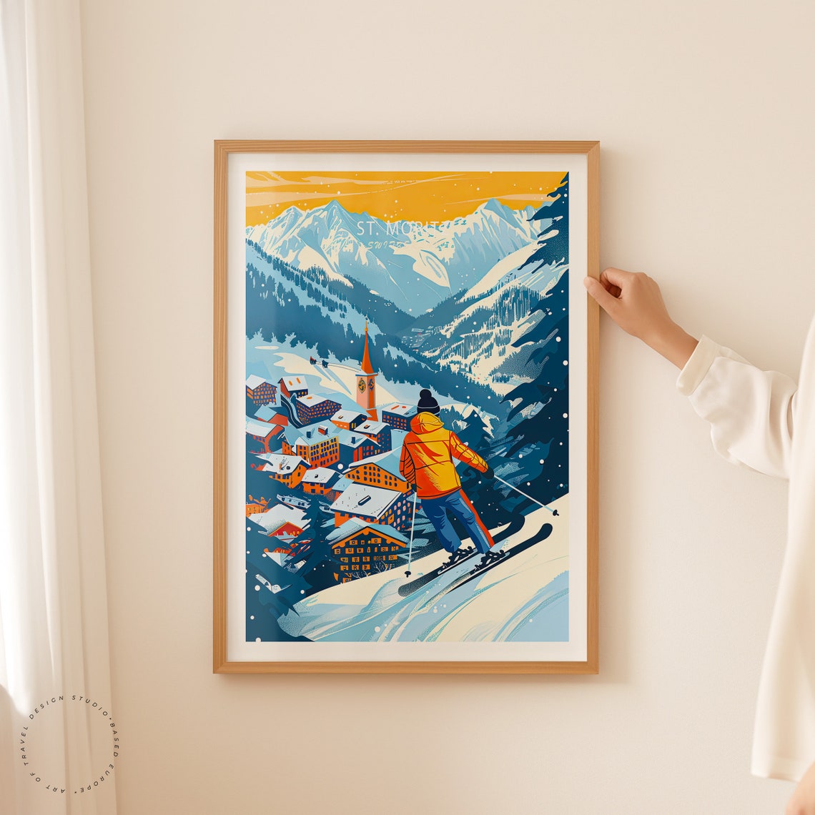 St Moritz Switzerland Ski Resort Alpine Village Sunset Print - Image 2