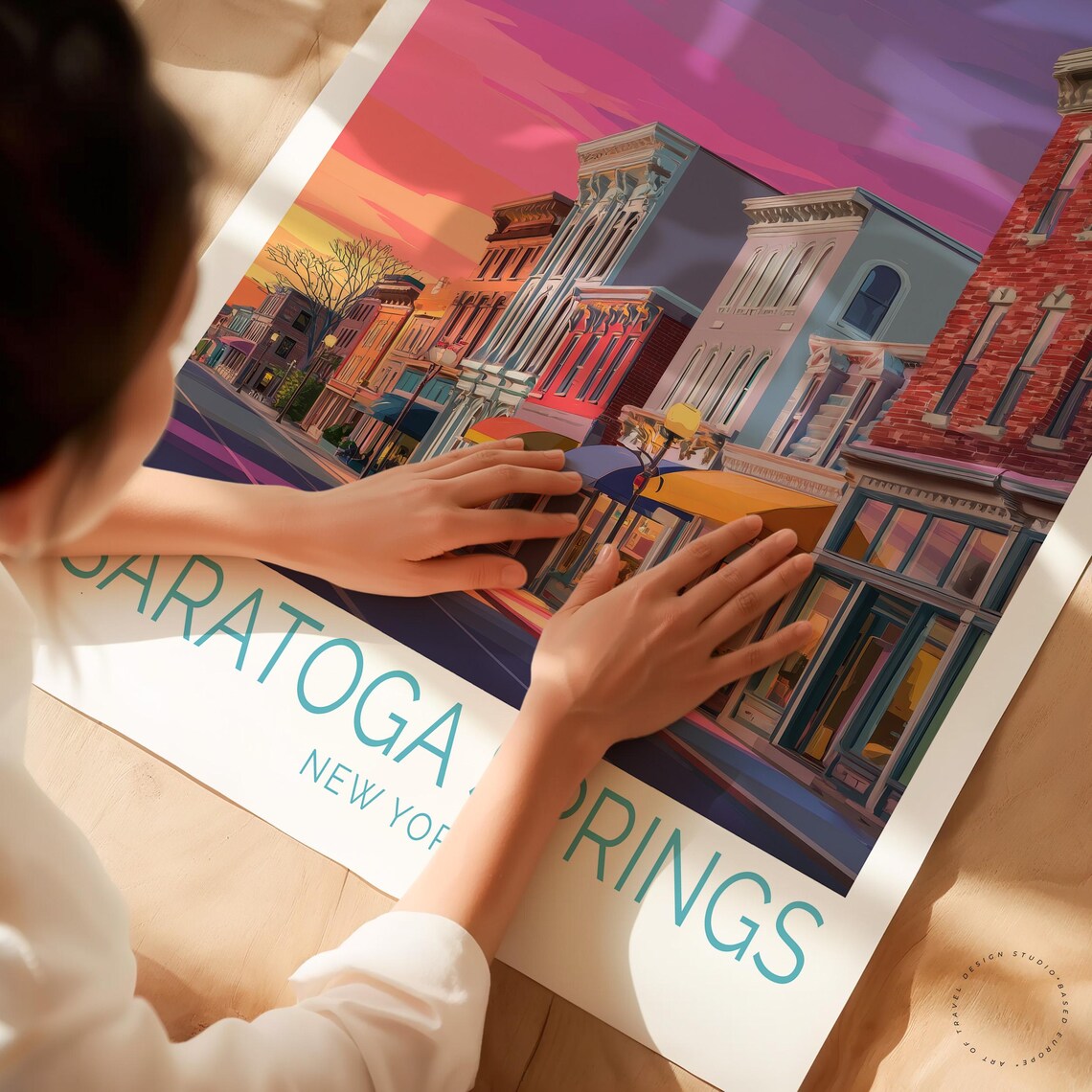 Saratoga Springs New York Sunset Downtown Main Street Travel Poster - Image 3