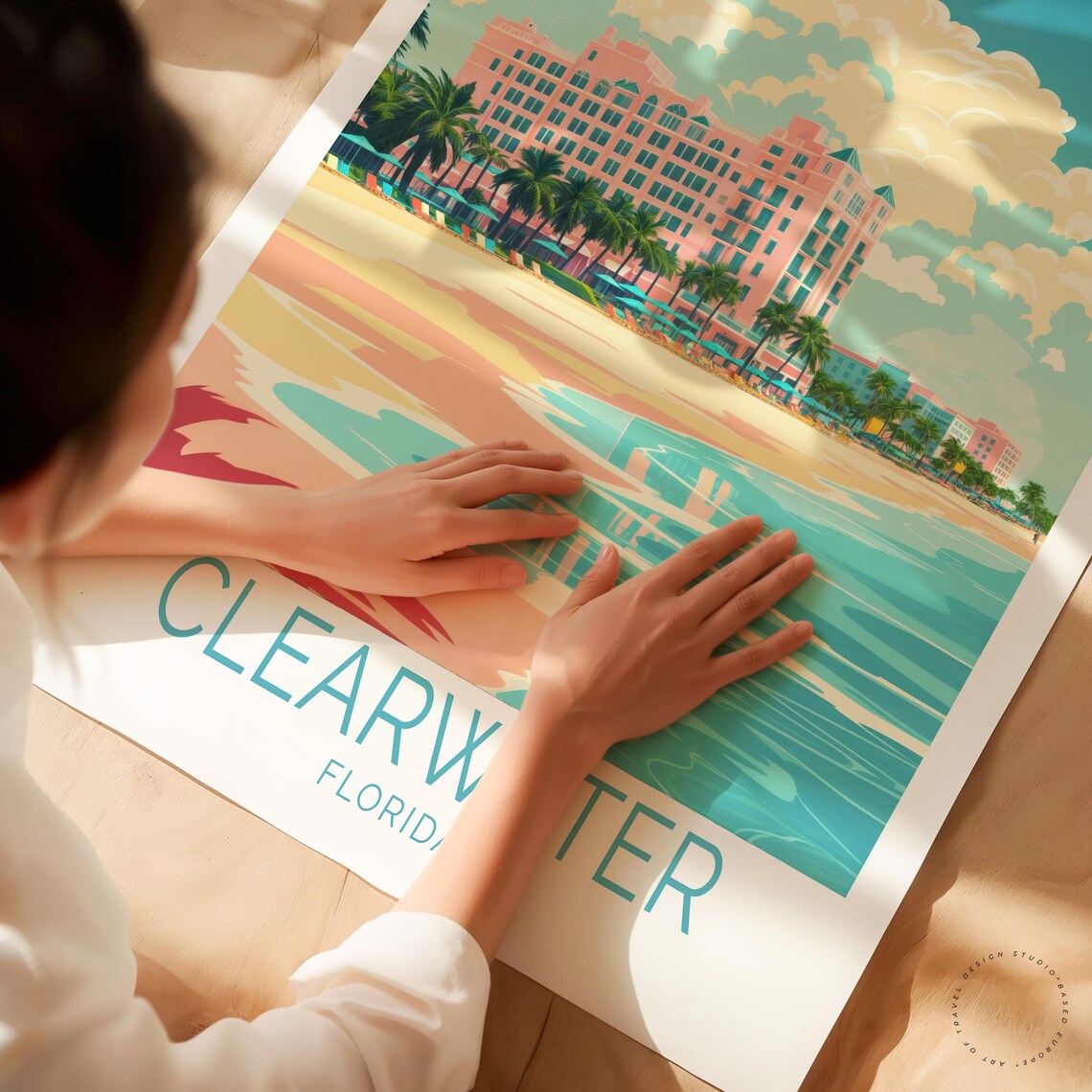 Clearwater Florida Beach Resort Pink Hotel Vintage Travel Poster - Image 3