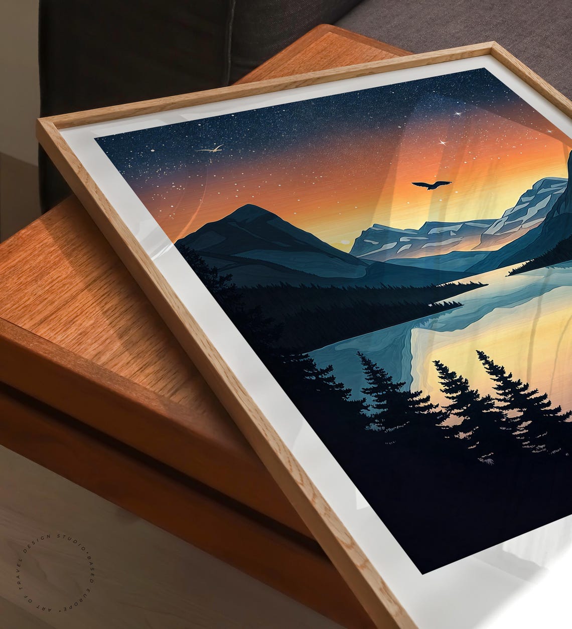 Glacier National Park Night Sky Lake Reflection in White Border Poster - Image 3