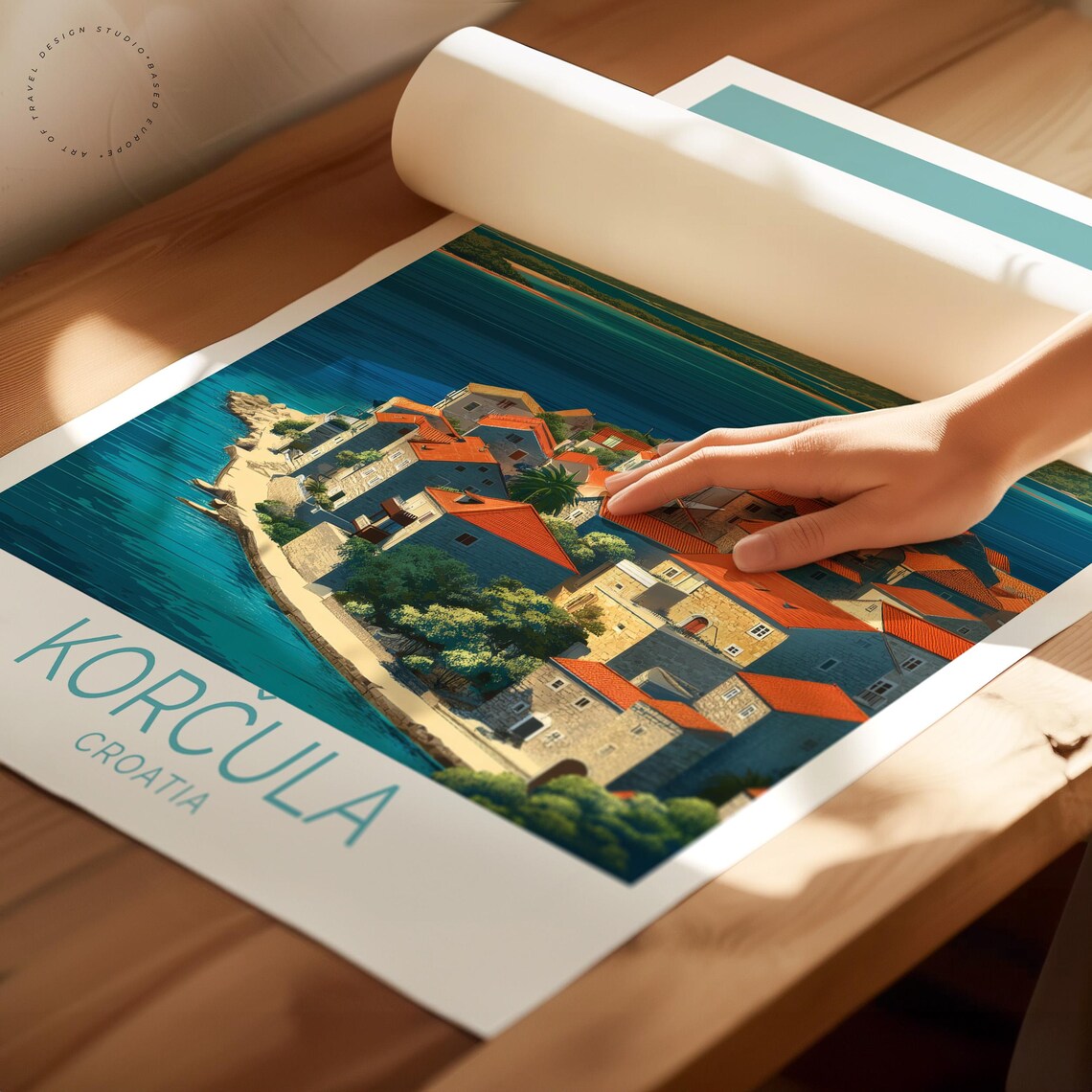 Korcula Croatia Adriatic Old Town Harbor Dalmatian Coast Travel Poster - Image 2