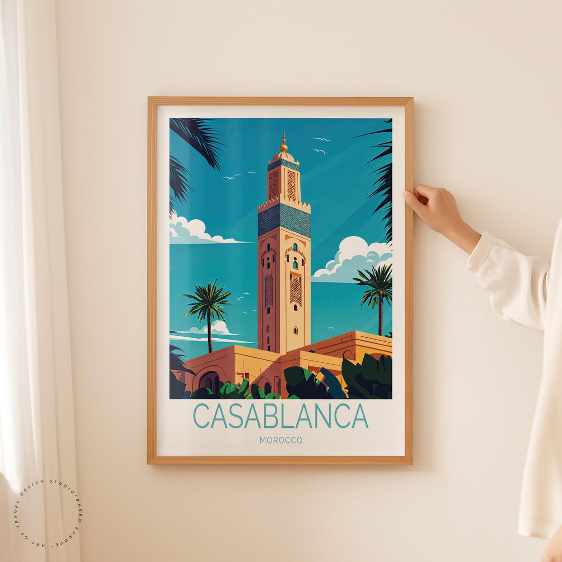Casablanca Morocco Hassan II Mosque Minaret Bottom Title Poster - Image 2