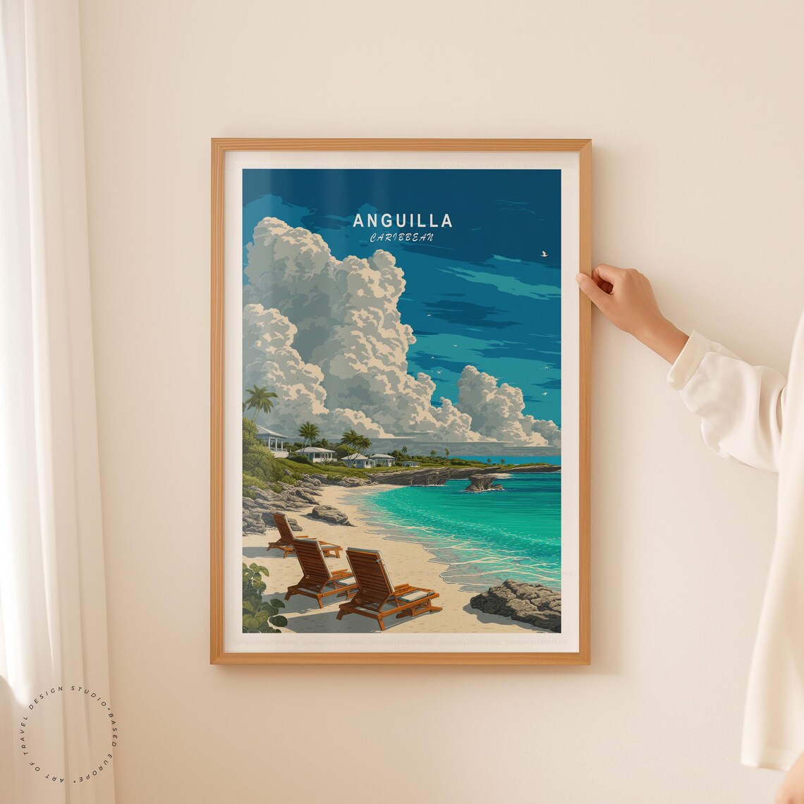 Anguilla Caribbean Beach Lounge Chairs Turquoise Water Travel Art Poster - Image 5