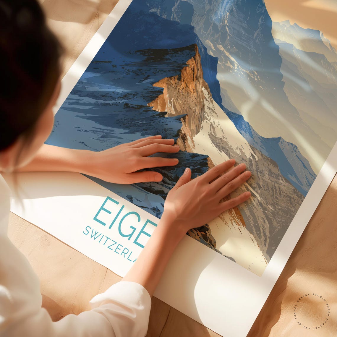 Eiger Switzerland Alpine Mountain Peak Vintage Illustration Art Poster - Image 3