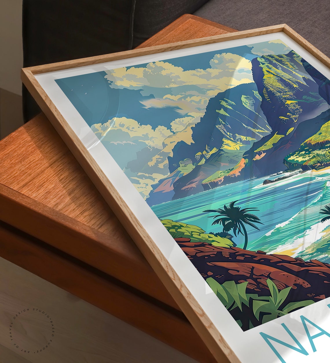 Na Pali Coast Hawaii Sea Cliffs Golden Beach Palm Trees Poster - Image 3
